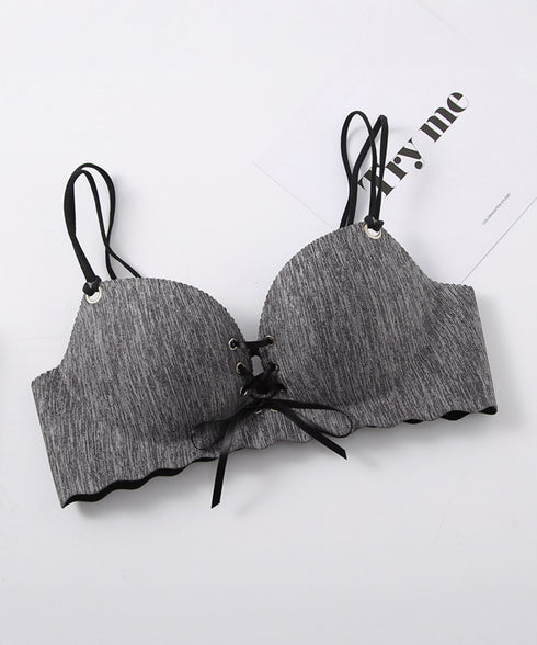 レースアップブラシームレスショーツセット レディース ノンワイヤーランジェリーセット プッシュアップブラ 美尻ショーツ 痛くない 小胸超盛り下着セット 脇スッキリ 92NAMEIZI-002