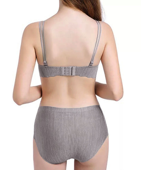 レースアップブラシームレスショーツセット レディース ノンワイヤーランジェリーセット プッシュアップブラ 美尻ショーツ 痛くない 小胸超盛り下着セット 脇スッキリ 92NAMEIZI-002
