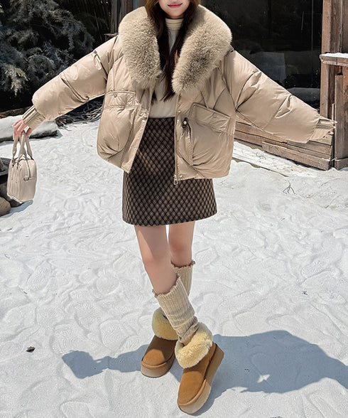 エコダウンジャケットファー襟中綿アウター レディース ショート丈フェイクダウンコート 韓国風ダウンブルゾン 防寒防風保温ジャンパーカジュアルアウター おしゃれ冬服 92NUOXI-001