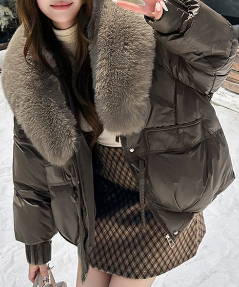 エコダウンジャケットファー襟中綿アウター レディース ショート丈フェイクダウンコート 韓国風ダウンブルゾン 防寒防風保温ジャンパーカジュアルアウター おしゃれ冬服 92NUOXI-001