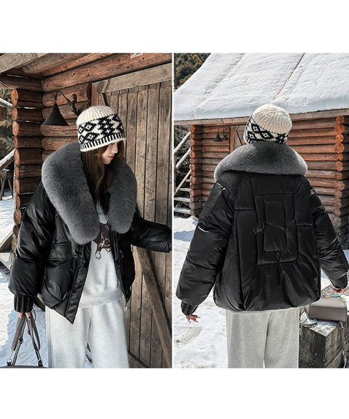 エコダウンジャケットファー襟中綿アウター レディース ショート丈フェイクダウンコート 韓国風ダウンブルゾン 防寒防風保温ジャンパーカジュアルアウター おしゃれ冬服 92NUOXI-001