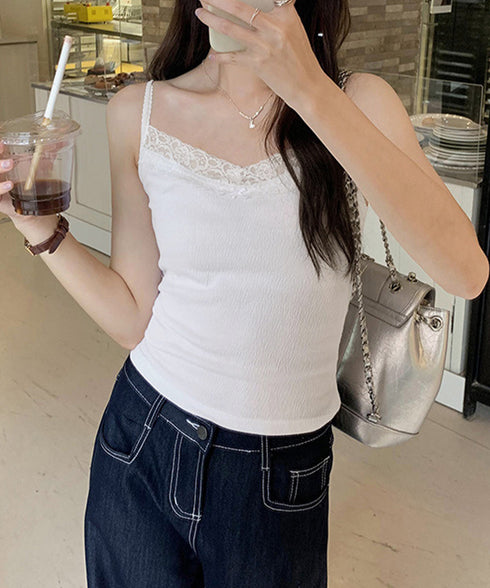 レースキャミソールカップ付きインナー夏服 レディース フロントリボンキャミ おしゃれブラトップ 着回し フェミニンブラキャミ 韓国風 肌見せインナートップス重ね着 92QIAODS-004