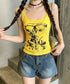 Y2Kタンクトップカップ付きキャミソール レース地雷系夏服 ヴィンテージ風トップスノースリーブ ショート丈リブタンク サブカルギャル風ビスチェ セクシーダンス衣装 92QIAODS-006