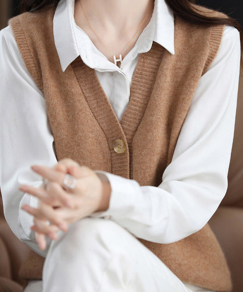 Vネックニットベストレディースニットジレ オフィスカジュアル ノースリーブニットトップス レイヤードニットタンク ゆったりニットチョッキ春秋冬 前開き重ね着ニット 92QL-001