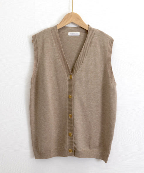 Vネックニットベストレディースニットジレ オフィスカジュアル ノースリーブニットトップス レイヤードニットタンク ゆったりニットチョッキ春秋冬 前開き重ね着ニット 92QL-001