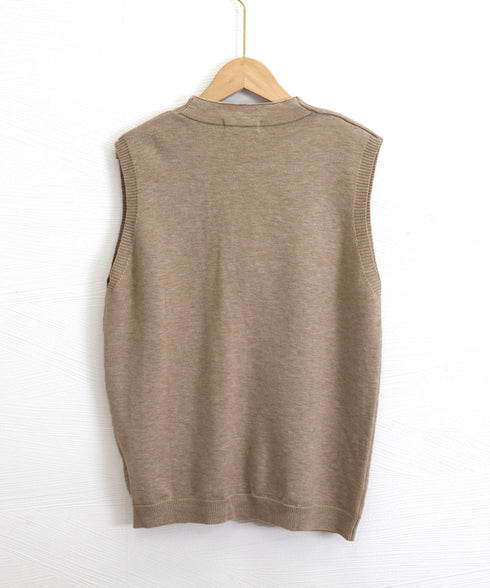 Vネックニットベストレディースニットジレ オフィスカジュアル ノースリーブニットトップス レイヤードニットタンク ゆったりニットチョッキ春秋冬 前開き重ね着ニット 92QL-001