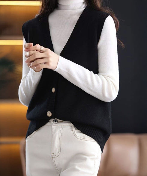 Vネックニットベストレディースニットジレ オフィスカジュアル ノースリーブニットトップス レイヤードニットタンク ゆったりニットチョッキ春秋冬 前開き重ね着ニット 92QL-001