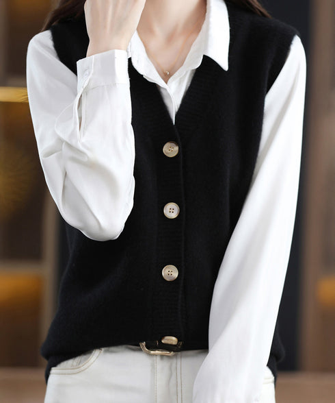 Vネックニットベストレディースニットジレ オフィスカジュアル ノースリーブニットトップス レイヤードニットタンク ゆったりニットチョッキ春秋冬 前開き重ね着ニット 92QL-001