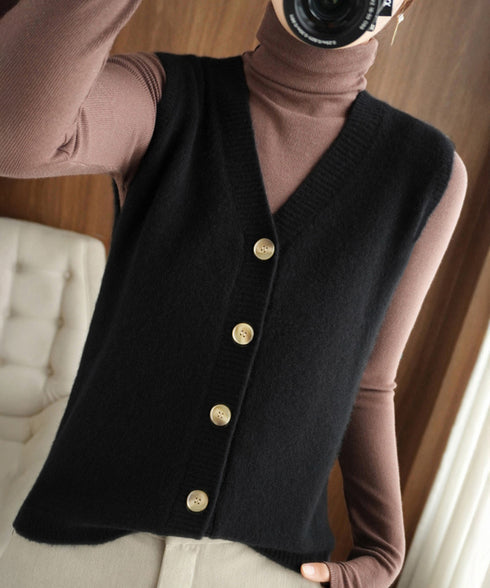 Vネックニットベストレディースニットジレ オフィスカジュアル ノースリーブニットトップス レイヤードニットタンク ゆったりニットチョッキ春秋冬 前開き重ね着ニット 92QL-001