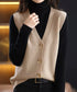 Vネックニットベストレディースニットジレ オフィスカジュアル ノースリーブニットトップス レイヤードニットタンク ゆったりニットチョッキ春秋冬 前開き重ね着ニット 92QL-001