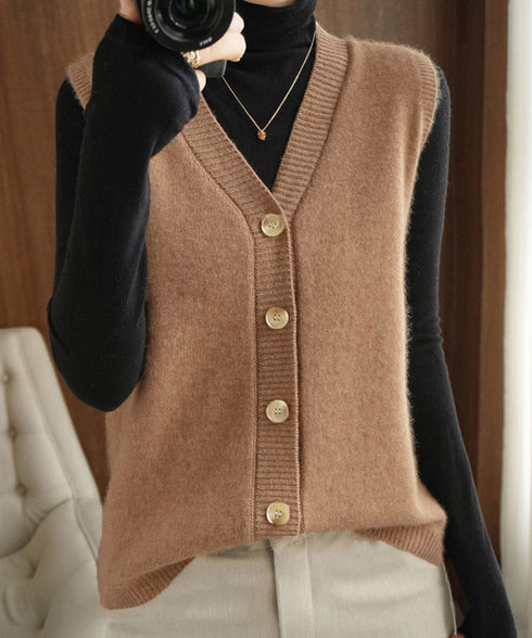 Vネックニットベストレディースニットジレ オフィスカジュアル ノースリーブニットトップス レイヤードニットタンク ゆったりニットチョッキ春秋冬 前開き重ね着ニット 92QL-001