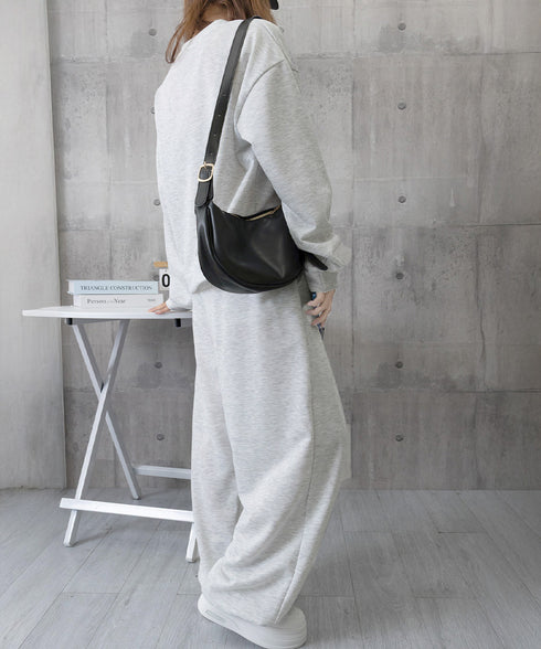 カレッジロゴスウェットセットアップパンツ レディース ロゴプリントスウェットトップス 大人可愛いロゴトレーナー ウエストゴムワイドパンツ ポケット付イージーパンツ 92RUNXUAN-001