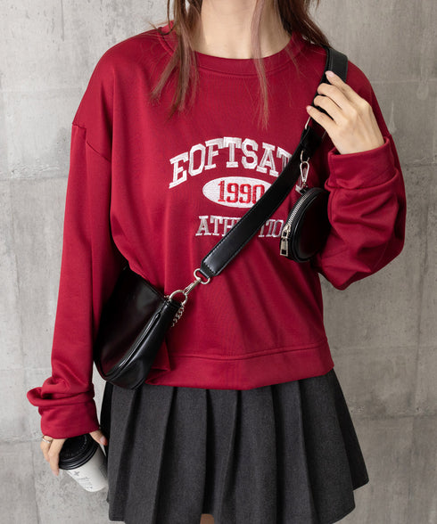 カレッジロゴスウェットセットアップパンツ レディース ロゴプリントスウェットトップス 大人可愛いロゴトレーナー ウエストゴムワイドパンツ ポケット付イージーパンツ 92RUNXUAN-001