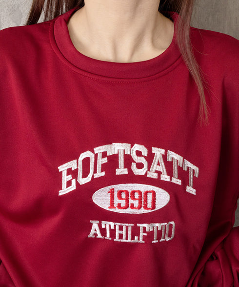 カレッジロゴスウェットセットアップパンツ レディース ロゴプリントスウェットトップス 大人可愛いロゴトレーナー ウエストゴムワイドパンツ ポケット付イージーパンツ 92RUNXUAN-001