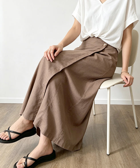 ラップパンツリネンライクワイドパンツ春夏 レディース 軽やかナチュラルパンツ 麻調ワイドボトムス ハイウエスト体型カバーロング丈軽快イージーパンツ 美脚見え韓国風 92RUXIN-001