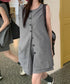 ノースリーブジレショートパンツセット夏服 薄手ベスト リネン風短パンセットアップ 涼しげきれいめトップス体型カバー ゆったりシルエットワイドショートパンツ美脚脚長 92SF-001
