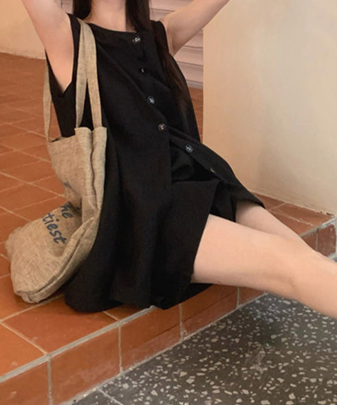 ノースリーブジレショートパンツセット夏服 薄手ベスト リネン風短パンセットアップ 涼しげきれいめトップス体型カバー ゆったりシルエットワイドショートパンツ美脚脚長 92SF-001