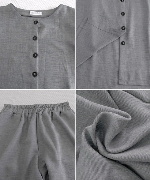 ノースリーブジレショートパンツセット夏服 薄手ベスト リネン風短パンセットアップ 涼しげきれいめトップス体型カバー ゆったりシルエットワイドショートパンツ美脚脚長 92SF-001