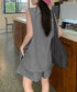 ノースリーブジレショートパンツセット夏服 薄手ベスト リネン風短パンセットアップ 涼しげきれいめトップス体型カバー ゆったりシルエットワイドショートパンツ美脚脚長 92SF-001