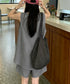 ノースリーブジレショートパンツセット夏服 薄手ベスト リネン風短パンセットアップ 涼しげきれいめトップス体型カバー ゆったりシルエットワイドショートパンツ美脚脚長 92SF-001