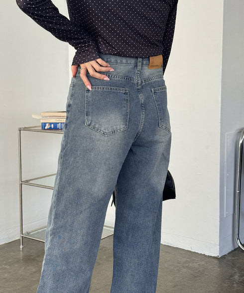 ワイドデニムパンツビンテージジーンズ美脚 レディース レトロ風ジーパン ワイドレングス ウォッシュデニム 脚長 ストレートデニム ゆったり 色落ちジーンズ 韓国風 92SFL-001