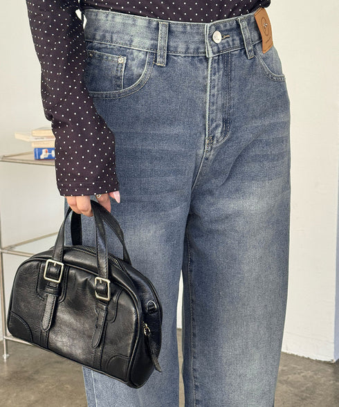 ワイドデニムパンツビンテージジーンズ美脚 レディース レトロ風ジーパン ワイドレングス ウォッシュデニム 脚長 ストレートデニム ゆったり 色落ちジーンズ 韓国風 92SFL-001