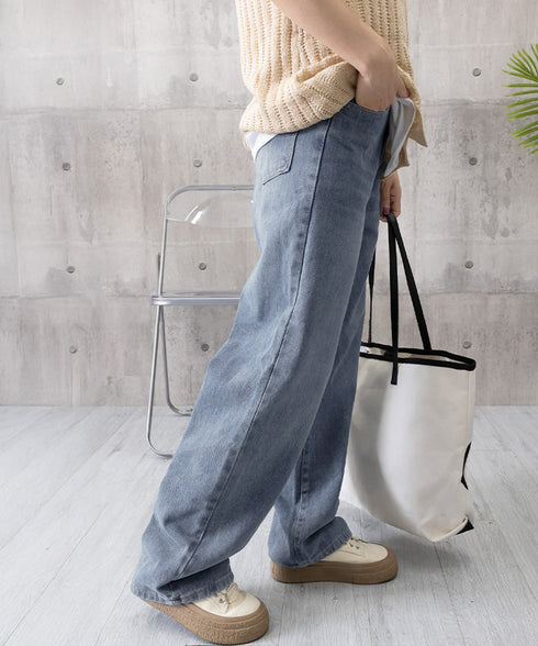 ワイドデニムパンツビンテージジーンズ美脚 レディース レトロ風ジーパン ワイドレングス ウォッシュデニム 脚長 ストレートデニム ゆったり 色落ちジーンズ 韓国風 92SFL-001