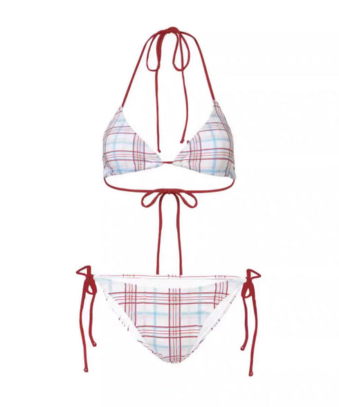 ハイレグビキニ上下セット チェック柄水着 リボンビキニ大人可愛い セパレート水着レディース ローライズビキニお洒落 紐ビキニ水着セクシー リゾート水着水遊び海辺夏 92SHENGJIA-002