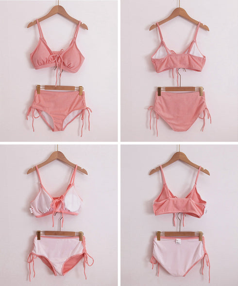 ビキニ水着セット小胸盛れるセパレート水着 レディース 大人可愛いスイムウェア上下セット セクシーリボンビキニ おしゃれ Y2K水着海水浴 トレンド水着美胸 韓国風 92SHENGJIA-003