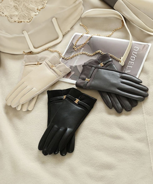 スマホ対応 PUレザー手袋レディース防寒 裏起毛スエード調グローブ 防風保温手ぶくろ 暖かいスマートフォン手袋 タッチパネル対応 アウトドア 上品手袋ソフトタッチ 92SHUOLE-001