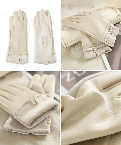スマホ対応 PUレザー手袋レディース防寒 裏起毛スエード調グローブ 防風保温手ぶくろ 暖かいスマートフォン手袋 タッチパネル対応 アウトドア 上品手袋ソフトタッチ 92SHUOLE-001