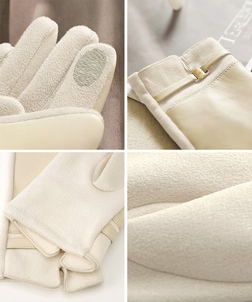 スマホ対応 PUレザー手袋レディース防寒 裏起毛スエード調グローブ 防風保温手ぶくろ 暖かいスマートフォン手袋 タッチパネル対応 アウトドア 上品手袋ソフトタッチ 92SHUOLE-001