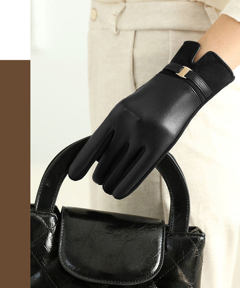 スマホ対応 PUレザー手袋レディース防寒 裏起毛スエード調グローブ 防風保温手ぶくろ 暖かいスマートフォン手袋 タッチパネル対応 アウトドア 上品手袋ソフトタッチ 92SHUOLE-001