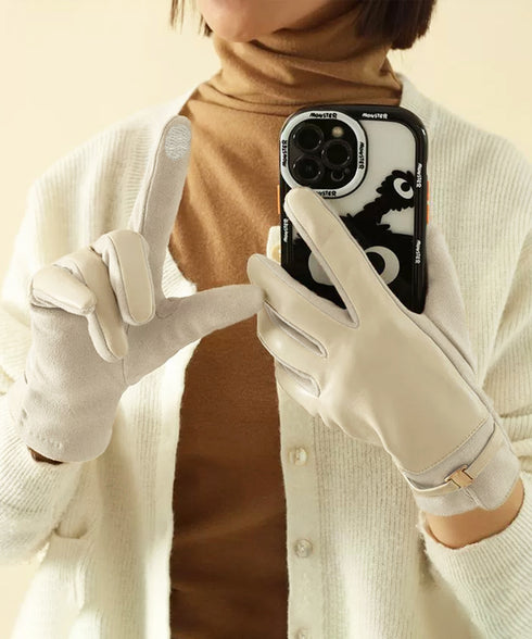 スマホ対応 PUレザー手袋レディース防寒 裏起毛スエード調グローブ 防風保温手ぶくろ 暖かいスマートフォン手袋 タッチパネル対応 アウトドア 上品手袋ソフトタッチ 92SHUOLE-001