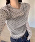 ドット柄シアートップス チュールインナー レディース ポルカドットチュールブラウス大人可愛い重ね着 薄手レイヤードインナーシアーカットソー透け感シースルートップス 92SIYUFS-002