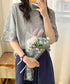 袖レース切り替え5分袖Tシャツカットソー レディースレーストップス 透け感袖カットソーきれいめ 体型カバー 大人オフィスカジュアル 上品春夏服ゆったりクルーネック 92SSJIALI-001