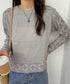 袖レース切り替え5分袖Tシャツカットソー レディースレーストップス 透け感袖カットソーきれいめ 体型カバー 大人オフィスカジュアル 上品春夏服ゆったりクルーネック 92SSJIALI-001