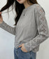 袖レース切り替え5分袖Tシャツカットソー レディースレーストップス 透け感袖カットソーきれいめ 体型カバー 大人オフィスカジュアル 上品春夏服ゆったりクルーネック 92SSJIALI-001