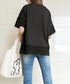 袖レース切り替え5分袖Tシャツカットソー レディースレーストップス 透け感袖カットソーきれいめ 体型カバー 大人オフィスカジュアル 上品春夏服ゆったりクルーネック 92SSJIALI-001