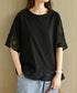 袖レース切り替え5分袖Tシャツカットソー レディースレーストップス 透け感袖カットソーきれいめ 体型カバー 大人オフィスカジュアル 上品春夏服ゆったりクルーネック 92SSJIALI-001