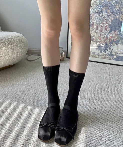 プリーツフリルソックス ミドル丈無地靴下 レディース フェミニン リブソックス 通勤通学ガーリー靴下 韓国ファッション 春夏秋冬 蒸れない綿靴下 プリーツソックス 92SUXIANG-001