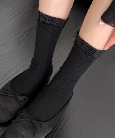 プリーツフリルソックス ミドル丈無地靴下 レディース フェミニン リブソックス 通勤通学ガーリー靴下 韓国ファッション 春夏秋冬 蒸れない綿靴下 プリーツソックス 92SUXIANG-001