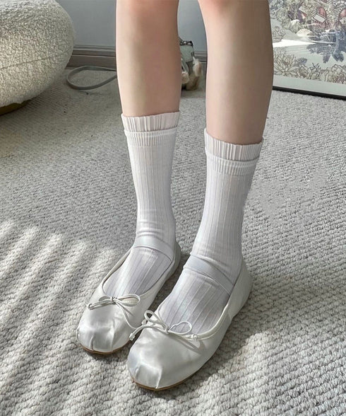 プリーツフリルソックス ミドル丈無地靴下 レディース フェミニン リブソックス 通勤通学ガーリー靴下 韓国ファッション 春夏秋冬 蒸れない綿靴下 プリーツソックス 92SUXIANG-001