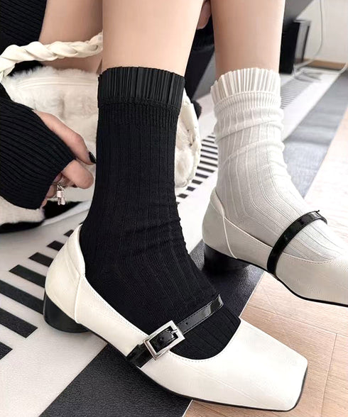 プリーツフリルソックス ミドル丈無地靴下 レディース フェミニン リブソックス 通勤通学ガーリー靴下 韓国ファッション 春夏秋冬 蒸れない綿靴下 プリーツソックス 92SUXIANG-001