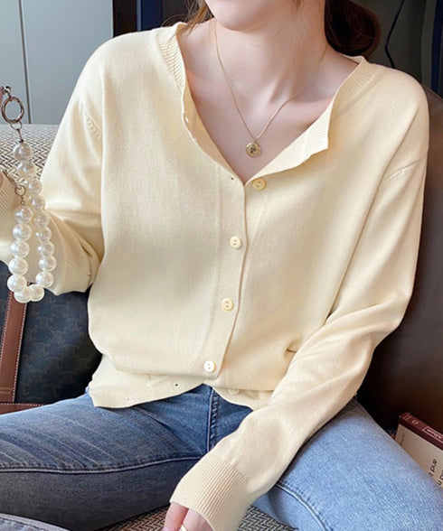 クルーネックニットカーディガン シンプル レディース ニット羽織り 長袖ニットトップス 着回し おしゃれ 前開きニットウェア無地 冷房対策 通学通勤ニットアウター 92SYL-001