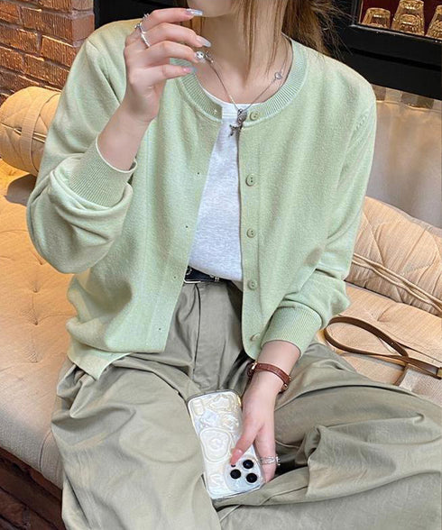 クルーネックニットカーディガン シンプル レディース ニット羽織り 長袖ニットトップス 着回し おしゃれ 前開きニットウェア無地 冷房対策 通学通勤ニットアウター 92SYL-001