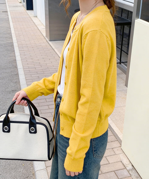 クルーネックニットカーディガン シンプル レディース ニット羽織り 長袖ニットトップス 着回し おしゃれ 前開きニットウェア無地 冷房対策 通学通勤ニットアウター 92SYL-001