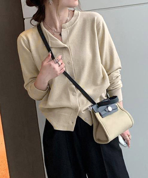 クルーネックニットカーディガン シンプル レディース ニット羽織り 長袖ニットトップス 着回し おしゃれ 前開きニットウェア無地 冷房対策 通学通勤ニットアウター 92SYL-001