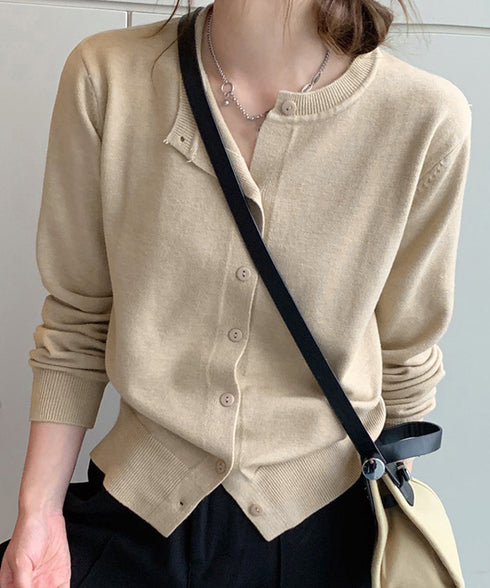 クルーネックニットカーディガン シンプル レディース ニット羽織り 長袖ニットトップス 着回し おしゃれ 前開きニットウェア無地 冷房対策 通学通勤ニットアウター 92SYL-001