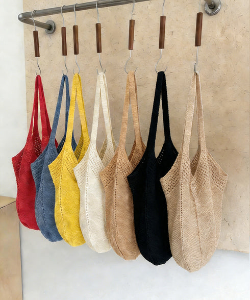 ニットバッグ 大容量トートバッグ肩掛け鞄 大きめナチュラルバッグ 透かし編みニット鞄 A4収納可 大人カジュアルサマーバッグ 韓国風カバン シンプル手提げバッグ 92TAYAN-001